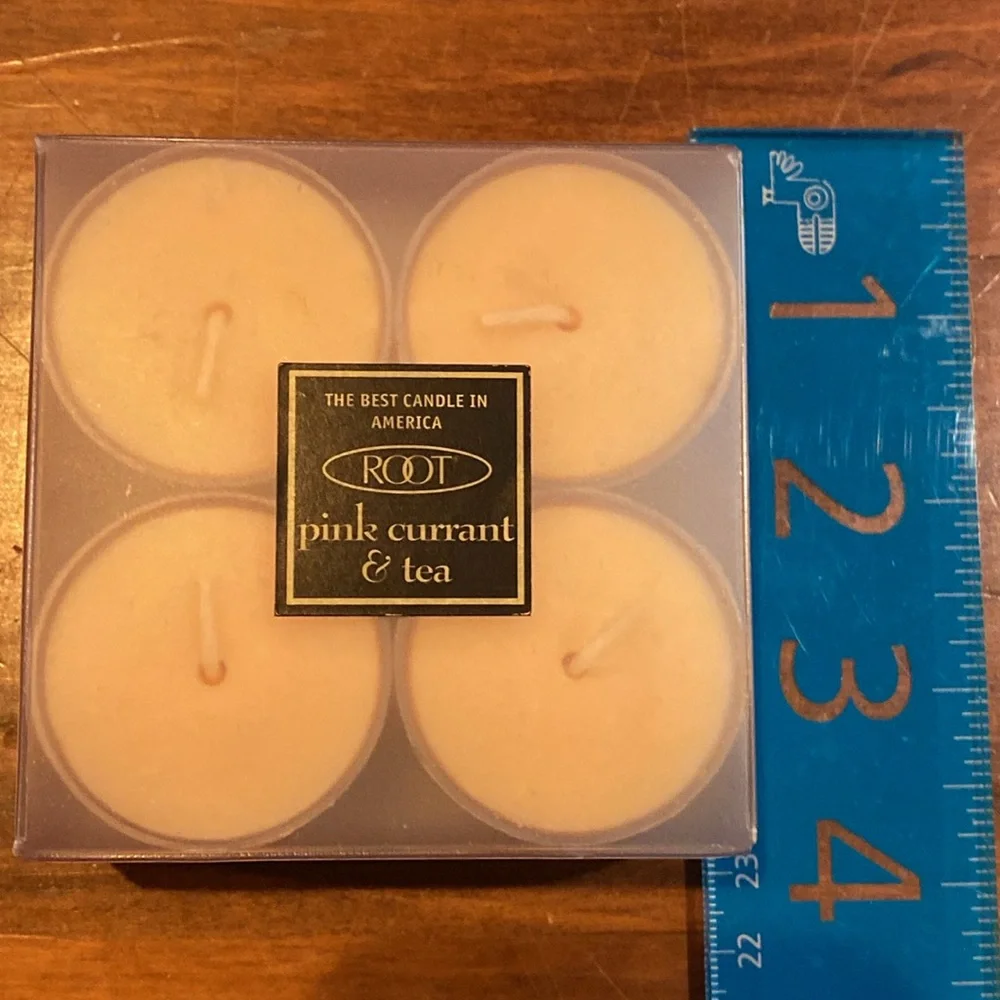 NIP ROOT TeaLight Candles Transparent Cup Set of 4 Pink Currant & Tea 4 Hours